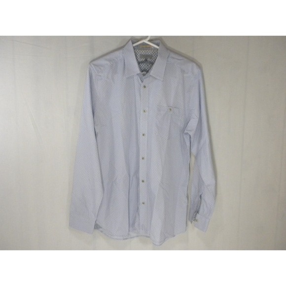 Ted Baker London Shirt Size 4 Large Blue Geometric Button Up Long Sleeve - Picture 1 of 13